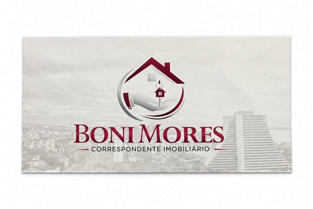 Cartão Boni Mores, correspondente imobiliário, apresentado sobre fundo branco.
